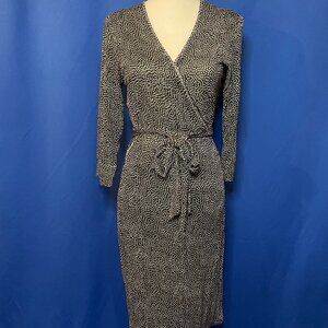 Vintage Black & White SILK Wrap Dress SIZE: 4